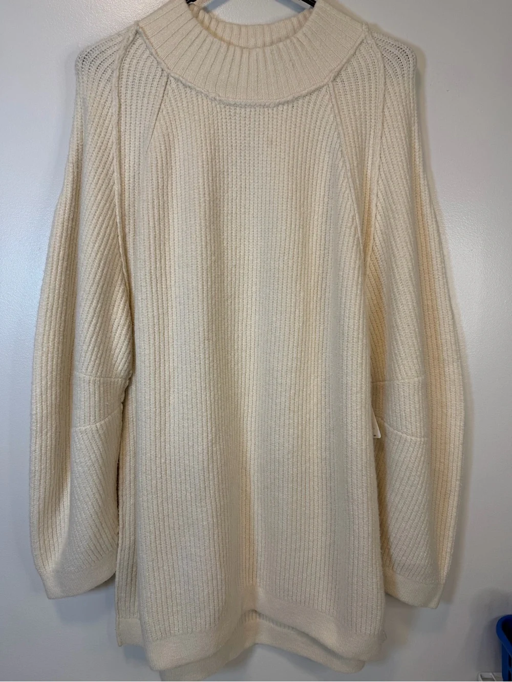Free People Sunbeam White Ribbed‎ Mock Neck Pull On Women's Sweater Size Large